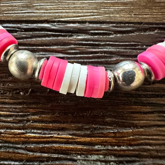 Hand Crafted Pink and White Bracelet - Picture 5 of 6